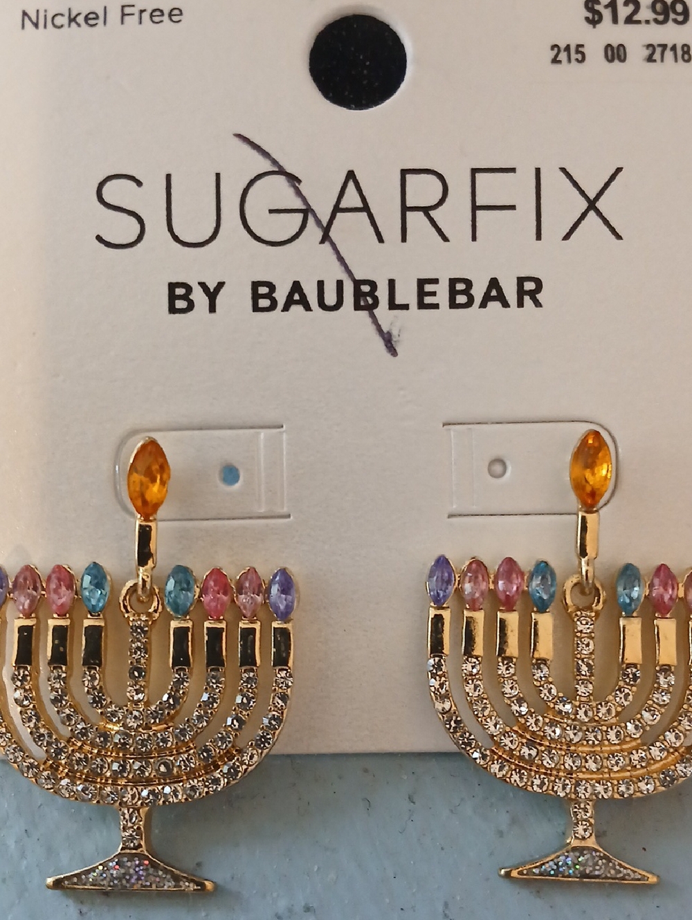 Hannukkah BaubleBar Gold Multicolor Menorah Drop Earrings